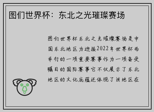 图们世界杯：东北之光璀璨赛场